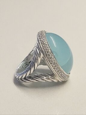 David Yurman Albion Aqua Cats Eye Chalcedony Diamond Statement Cocktail Ring